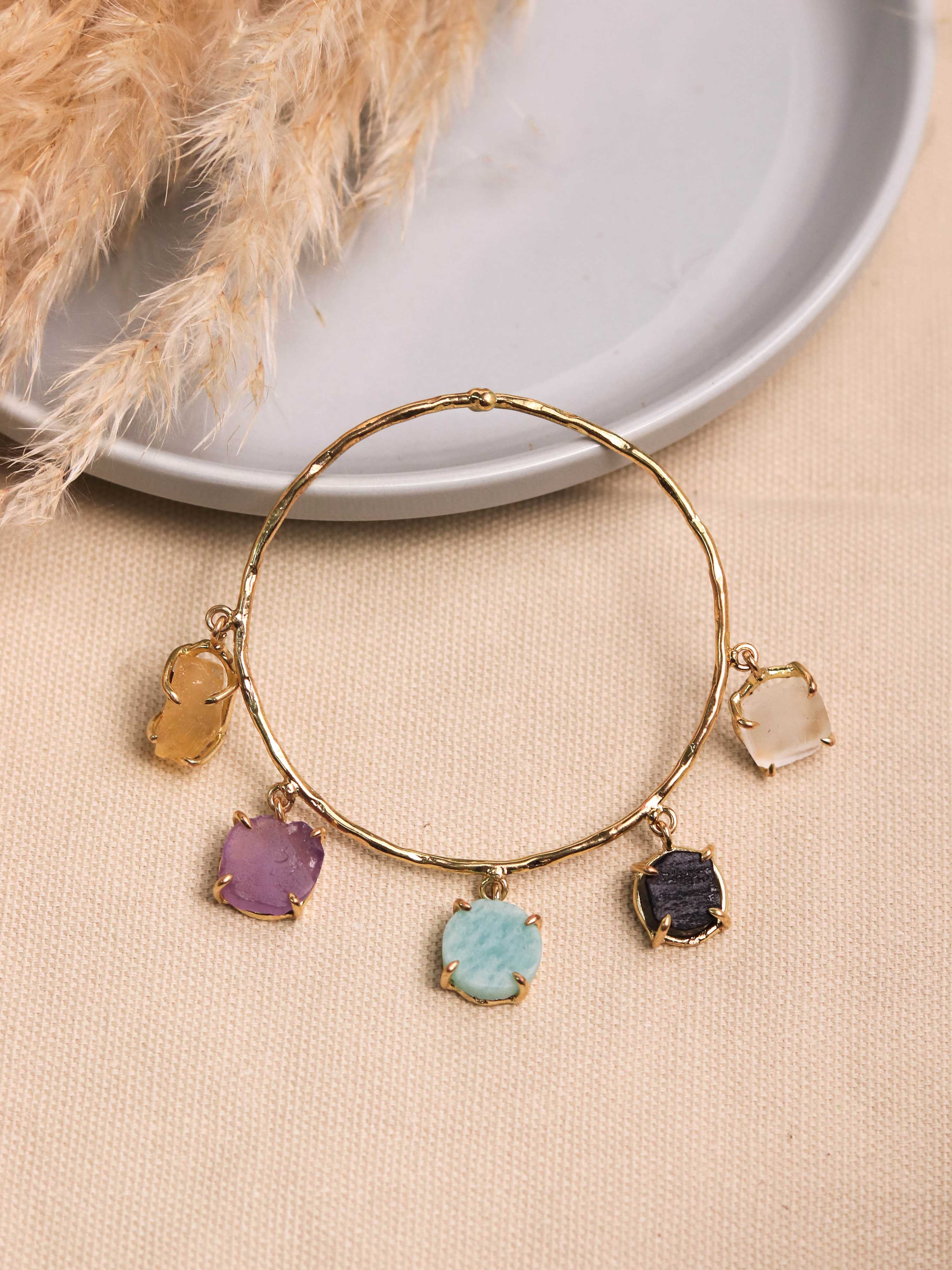 Fin Crystal Adjustable Brass Bracelet