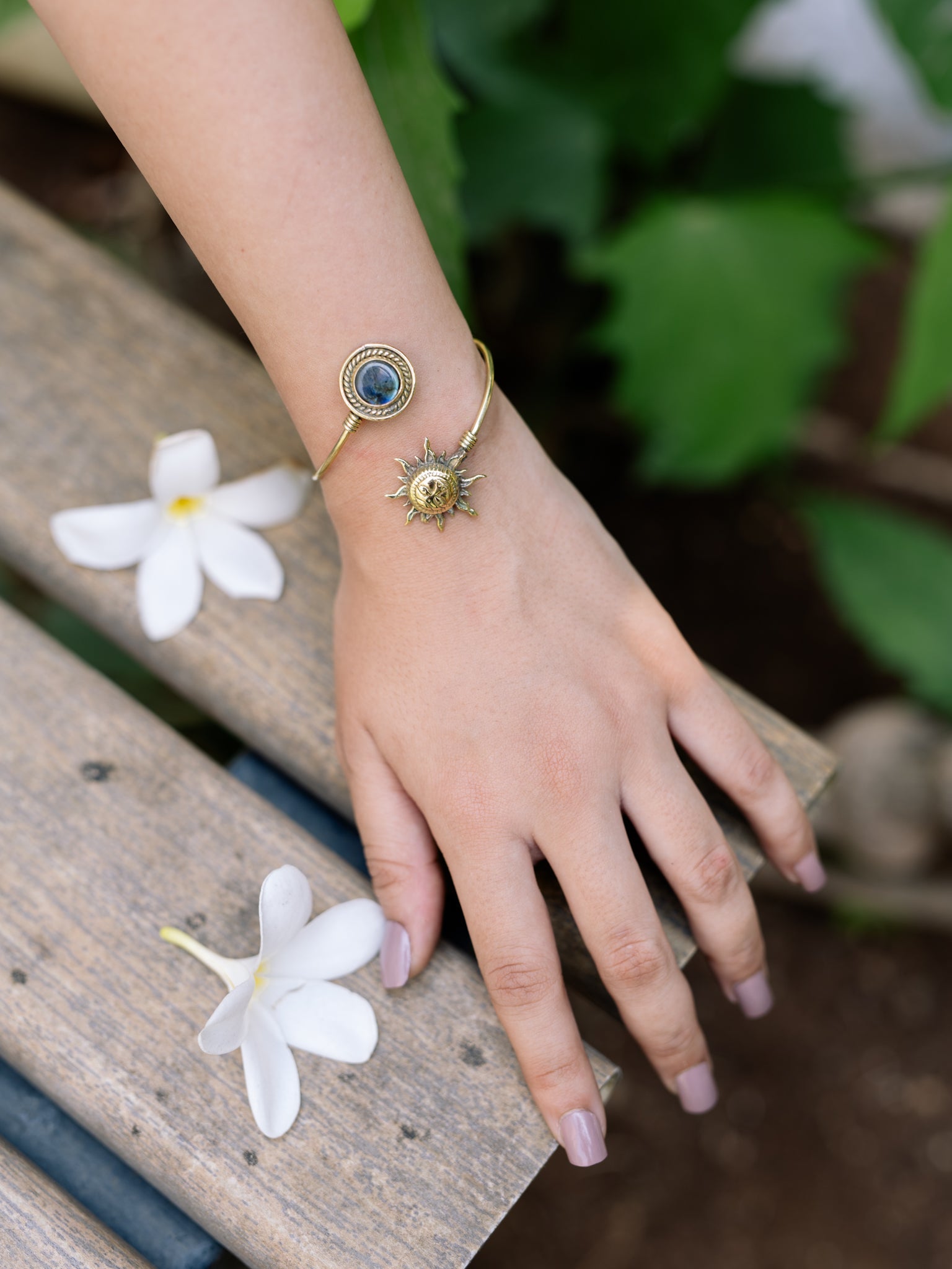 Black Rainbow Stone Brass Adjustable Bracelet
